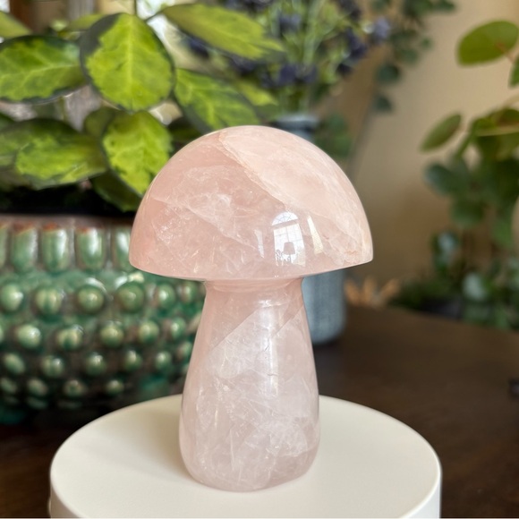 Discounted* Large Rose Quartz Crystal Mushroom Carving with Imperfection - Picture 7 of 13